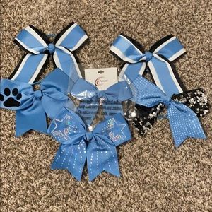 Lot of 6 Chasse Cheer bows Light blue/black/white.